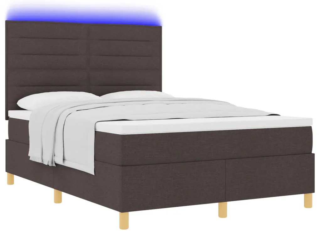 Box Spring Ágy Matraccal és LED Sötétbarna 140x200 cm Szövet