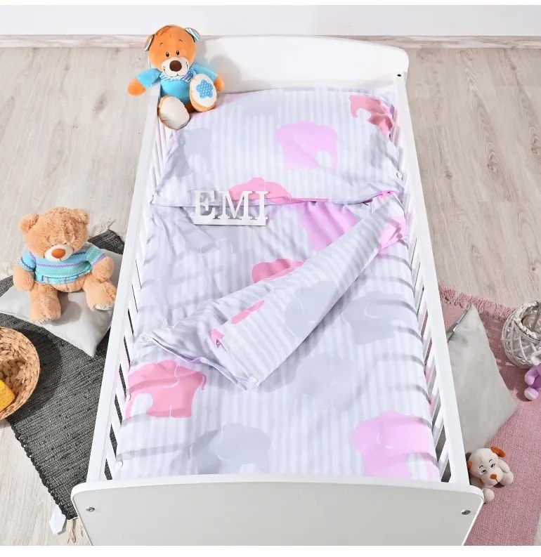 EMI Elefántos rózsaszín gyerek ágyneműhuzat, Párna 70x90