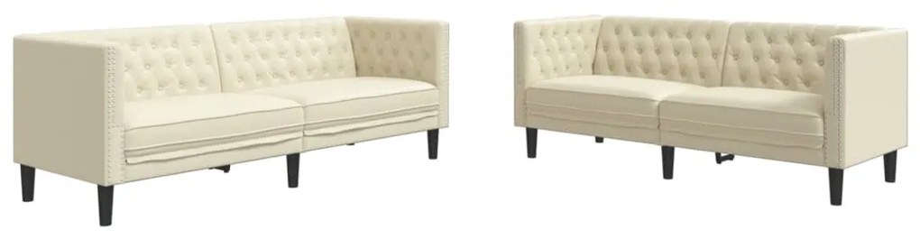2 részes krémszínű műbőr Chesterfield kanapégarnitúra