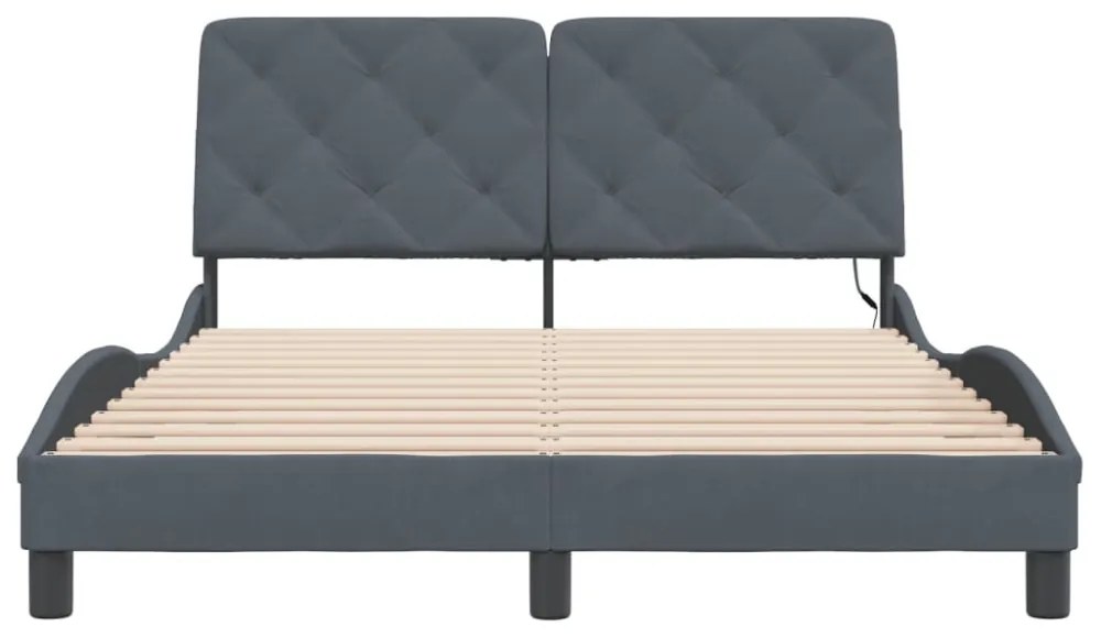 sötétszürke bársony ágykeret LED-ekkel matrac nélkül 140 x 200 cm