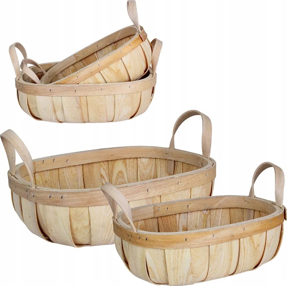 Fából Készült Kerti Piknikkosár zöldség gyümölcs boho tartály 2 db