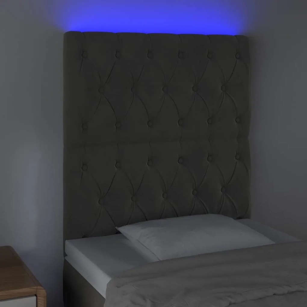 sötétszürke bársony LED-es fejtámla 80x7x118/128 cm