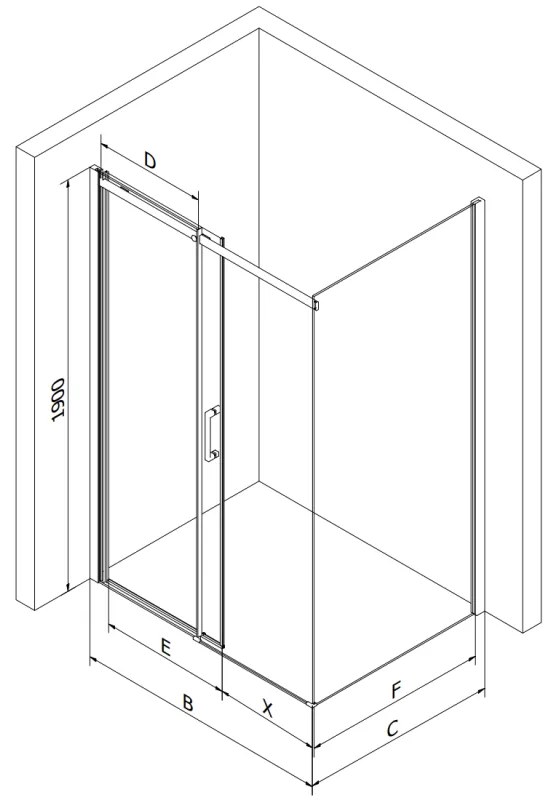 Mexen Omega eltolható zuhanykabin 120 x 80 cm, 8 mm-es üveg, arany profil-átlátszó üveg + vékony zuhanytálca 5 cm, 825-120-080-50-00-4010