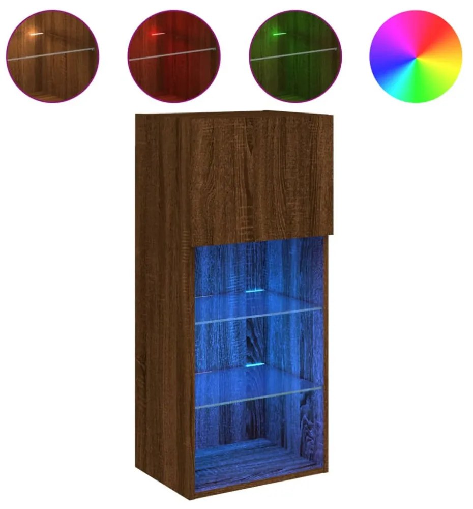 barna tölgyszínű TV-szekrény LED-lámpákkal 40,5x30x90 cm