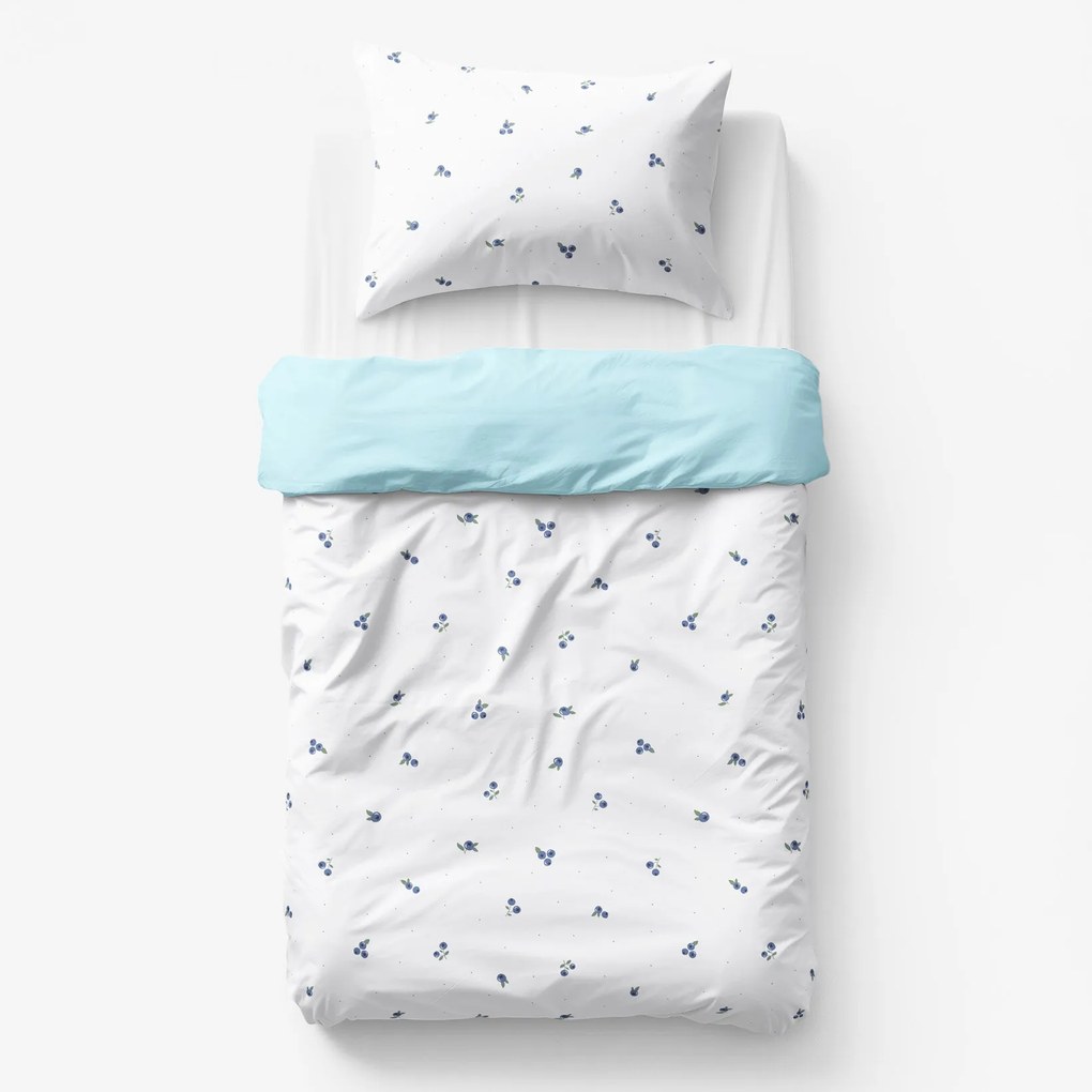 Goldea gyermek pamut ágyneműhuzat duo - áfonya mintás, égszínkék színű hátoldal 140 x 200 és 70 x 90 cm