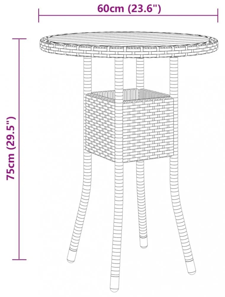 szürke akácfa és polyrattan kerti asztal Ø60 x 75 cm