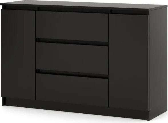 SIMPLE komód 120 cm, 2 ajtóval és 3 fiókkal, fekete