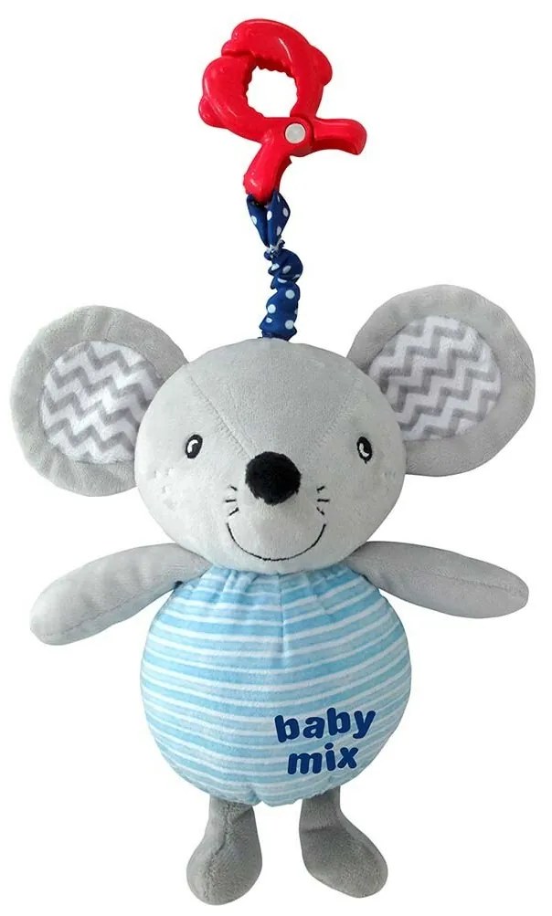 Baby Mix Egér gyerek plüss zenélő játék csipesszel, 24 cm