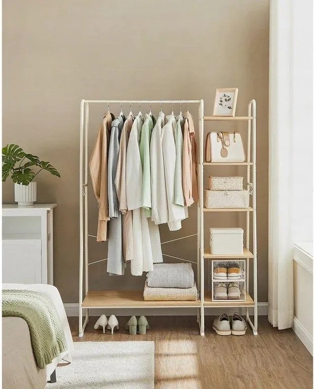 Fém ruhaállvány polcokkal 5+1 fehér tölgyfa