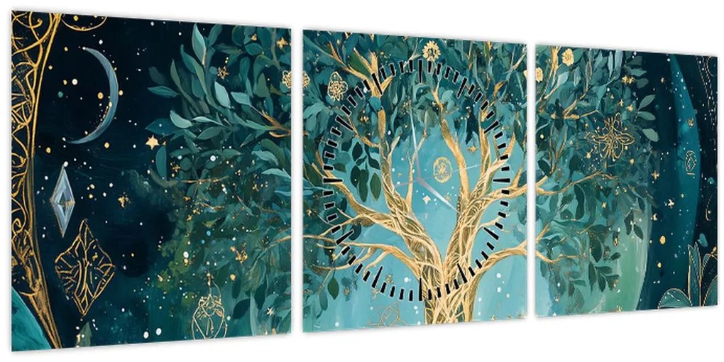 Kép – Életfa az univerzumban (órával) (90x30 cm)