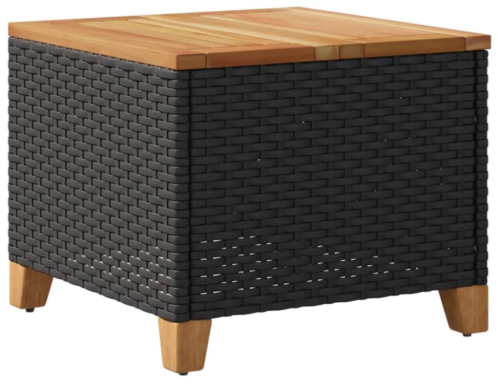 fekete polyrattan és akácfa kerti asztal 45 x 45 x 37 cm