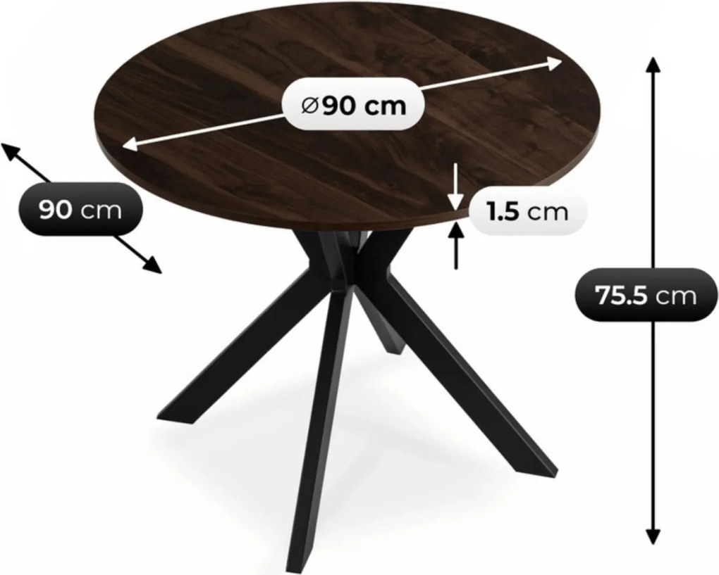 Étkezőasztal 90 cm méretben, dió/fekete színben LAUREN