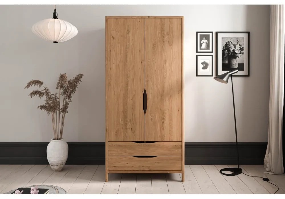 Natúr színű tölgyfa ruhásszekrény 96x188 cm Twig – The Beds