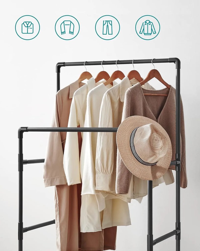 Ruhatartó állvány, max. terhelhetőség 55 kg, fekete