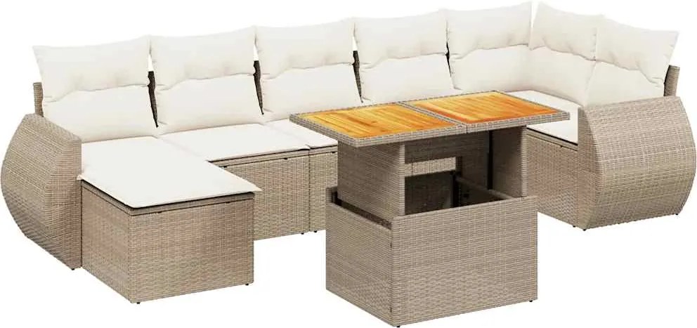 vidaXL 8 részes bézs polyrattan kerti ülőgarnitúra párnával