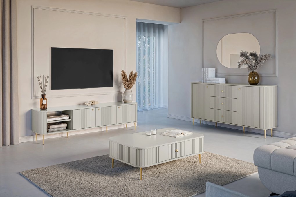 Vesper 3D TV szekrény 187 cm - kasmír / arany lábak