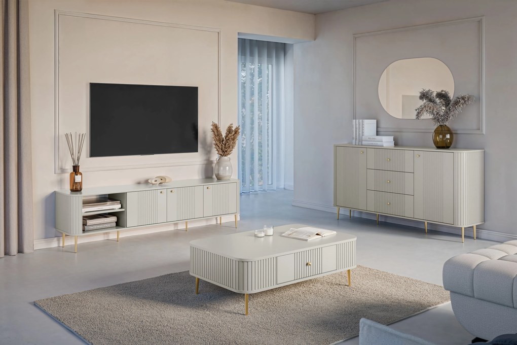 Vesper 3D TV-szekrény 187 cm - kasmír / arany színű lábak