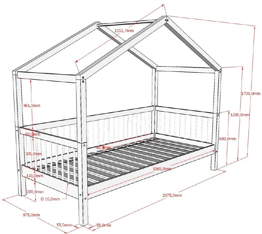 Fehér házikó alakú bükkfa gyerekágy 90x200 cm Forrest – Vipack