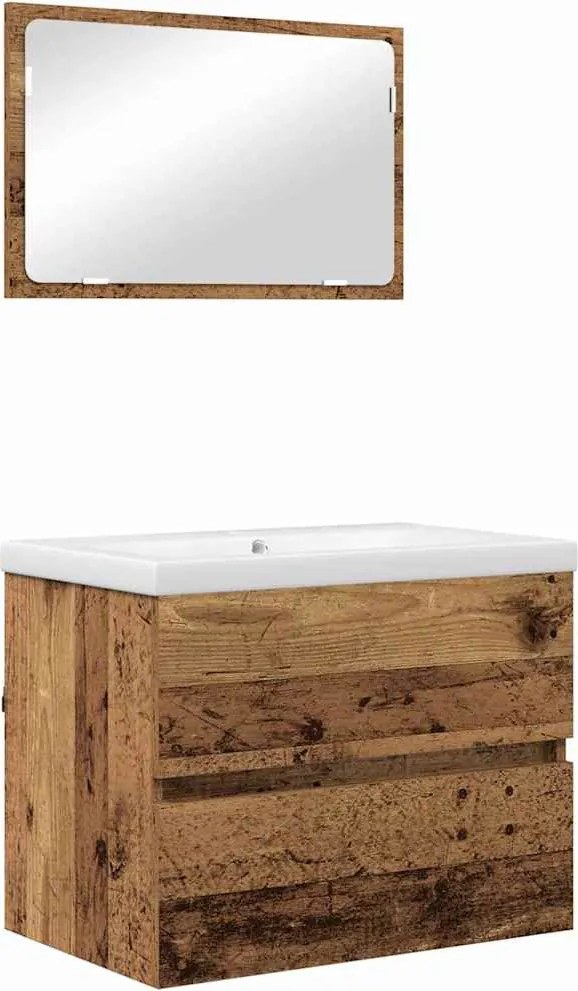 vidaXL Fürdőszoba bútor szett fiókkal tárolóval 3 pcs Öreg fa Faanyag