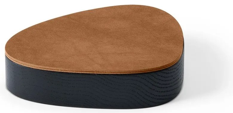 Fekete-natúr színű fedeles-dekoratív fa-öko bőr tárolódoboz 14x12,5x3,5 cm Curve Nupo – LIND DNA