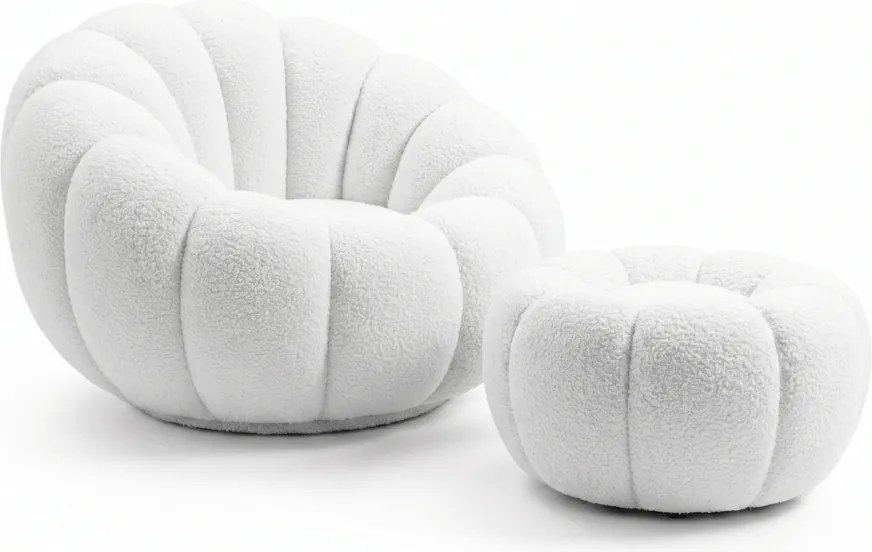 Design fotel BLOOM lábtartóval, fehér
