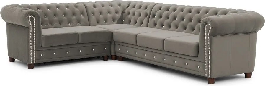 Szürke bársony kinyitható sarokkanapé (bal oldali-L alakú) York Blik – Ropez