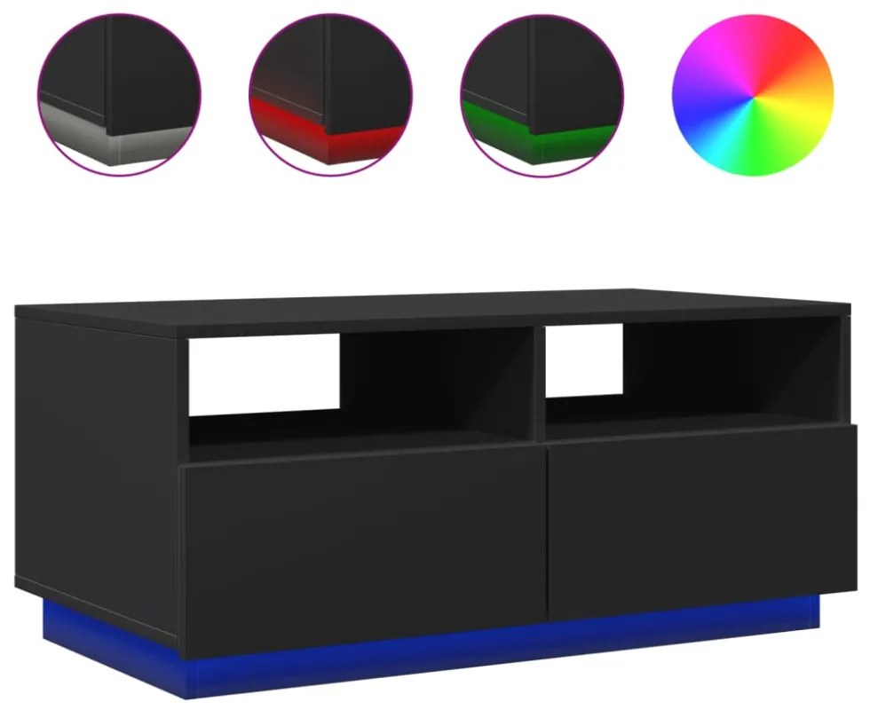 fekete dohányzóasztal LED-lámpákkal 90x49x40 cm