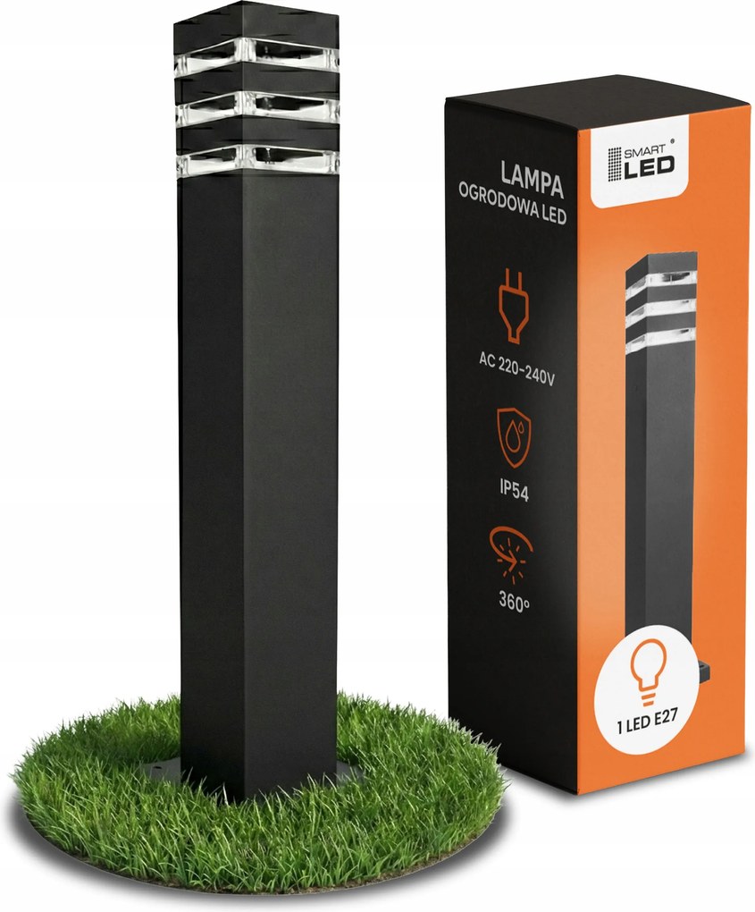 Led Kerti Lámpa Oszlop 60cm E27 Fekete Modern Erős Prémium 230V