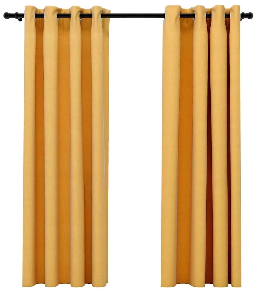 2 db sárga vászonhatású sötétítőfüggöny fűzőkarikával 140x175cm