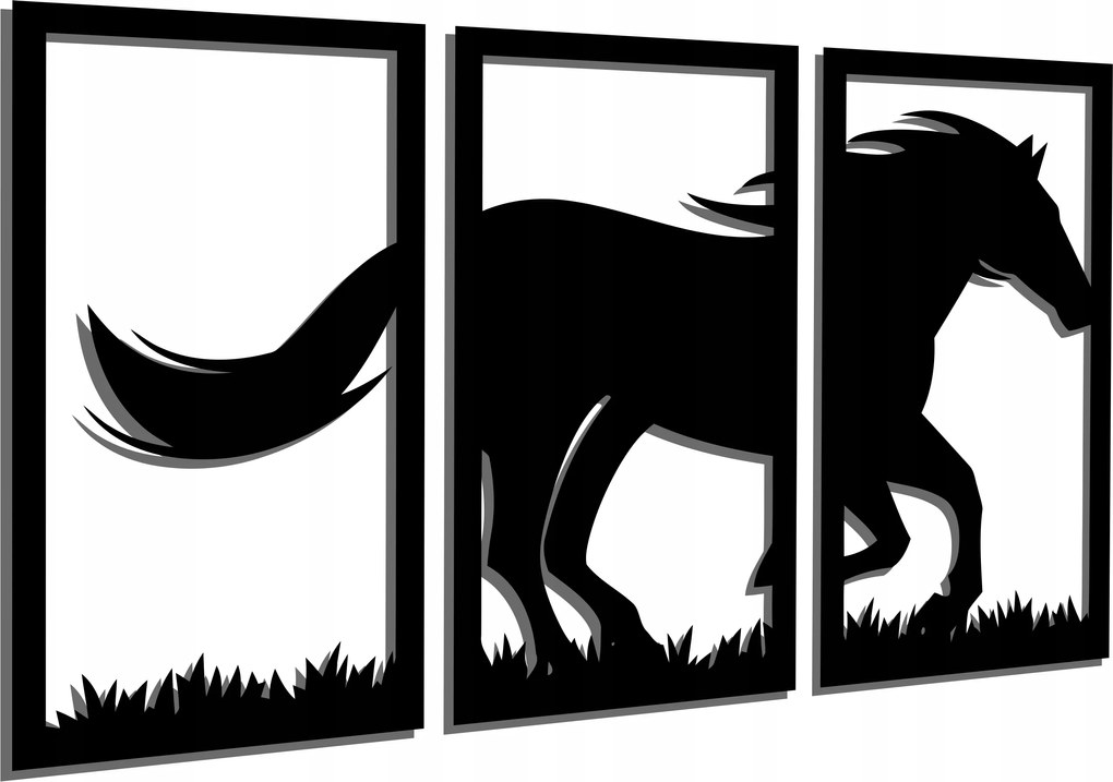 Áttört Falikép Triptichon Ló Galoppban 120CM
