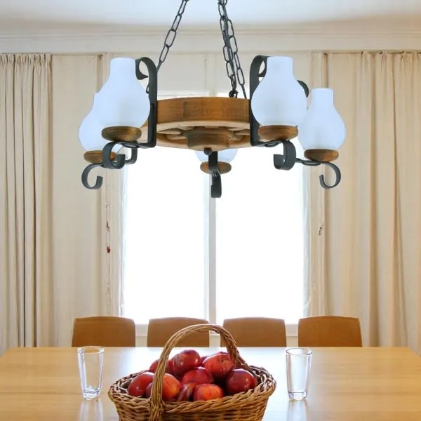 Brilagi - ROATA láncos csillár 5xE14/40W/230V, átmérő 50 cm, bükk