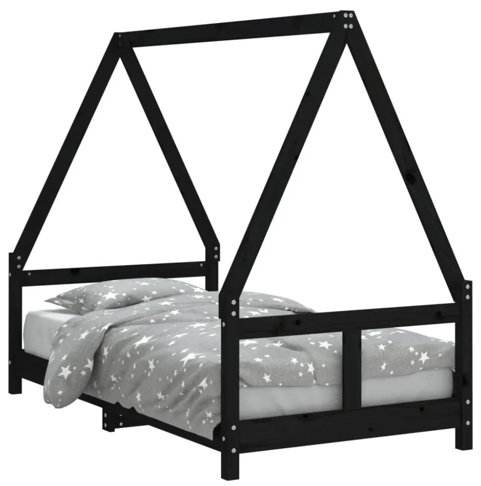 fekete tömör fenyőfa gyerekágykeret 80 x 160 cm