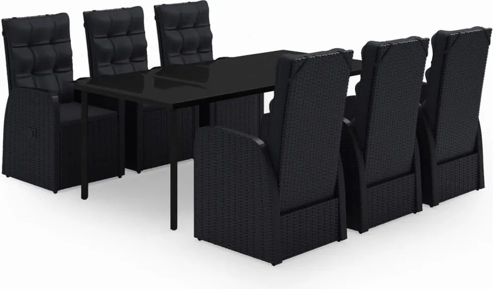 vidaXL 7 részes fekete kerti étkezőgarnitúra párnákkal