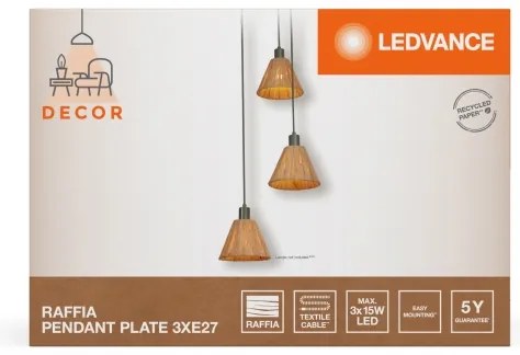 Ledvance - Csillár zsinóron DECOR RAFFIA 3xE27/15W/230V raffia háncs