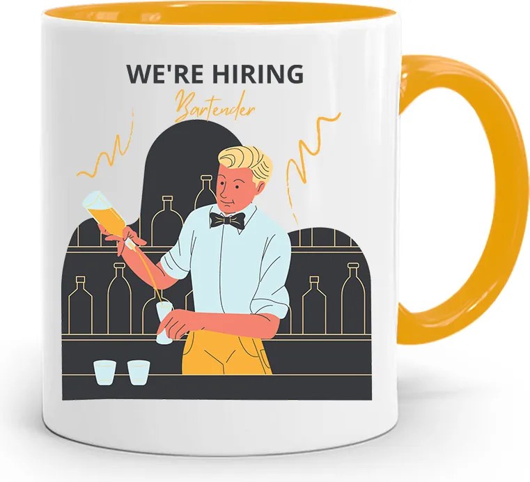 Sárga Bögre Csaposnak We Are Hiring Ajándék fényképes nyomtatással