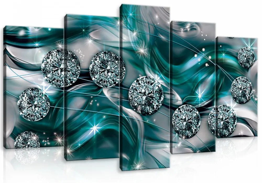Vászonkép 5 darabos, Csillámgömbök türkiz háttérmintával 100x60 cm méretben