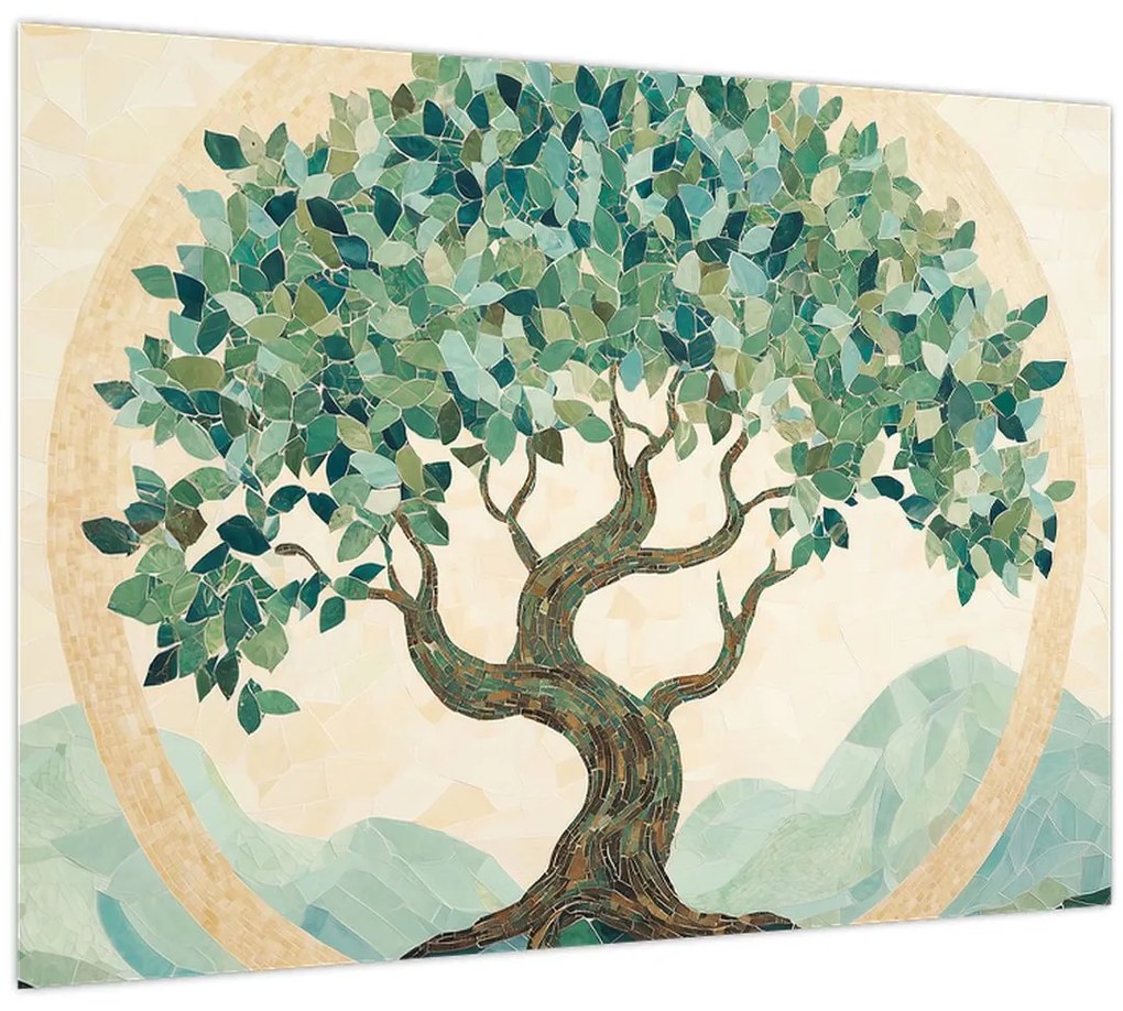 Üveg kép – Elegáns mozaik fával (70x50 cm)