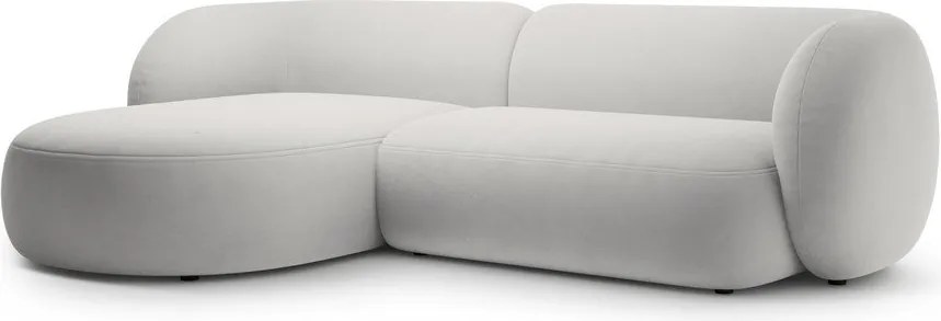 Világosszürke bársony sarokkanapé (bal oldali-heverő résszel) Kate – Micadoni