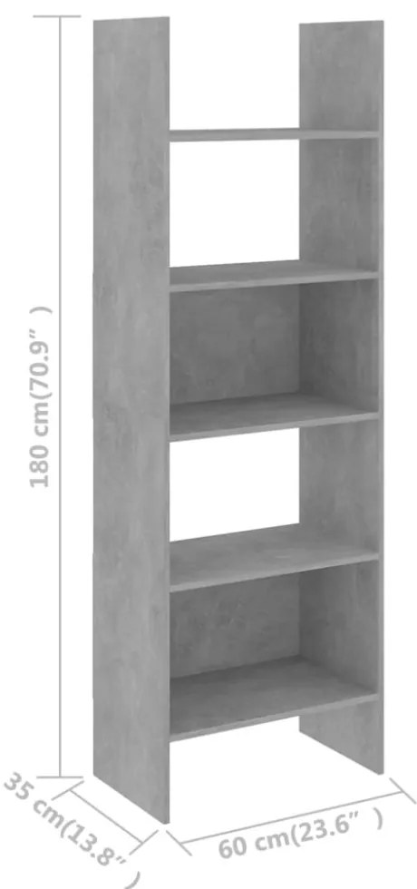 betonszürke szerelt fa könyvszekrény 60 x 35 x 180 cm