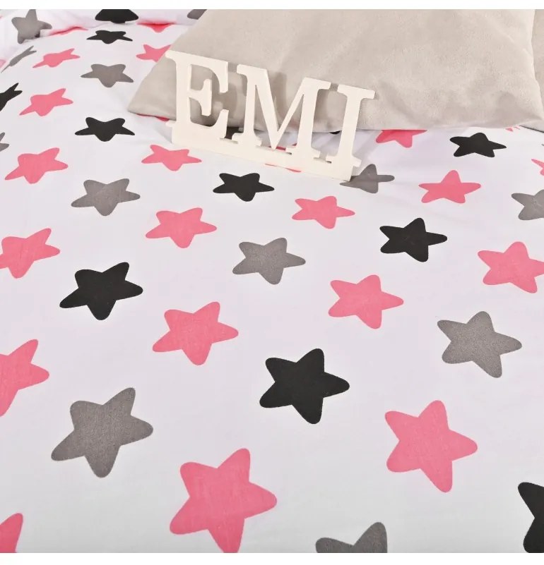 EMI Csillagok rózsaszínű gyermek pamut ágyneműhuzat, Gyerekgarnitúra 90x130 + 45x65