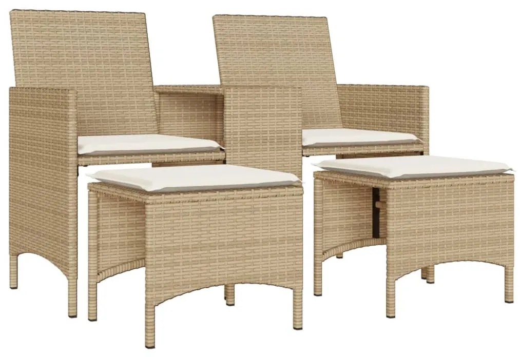 2 személyes bézs polyrattan kerti kanapé asztallal/székkel