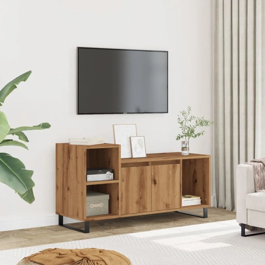 kézműves tölgy színű szerelt fa TV-szekrény 100x35x55 cm