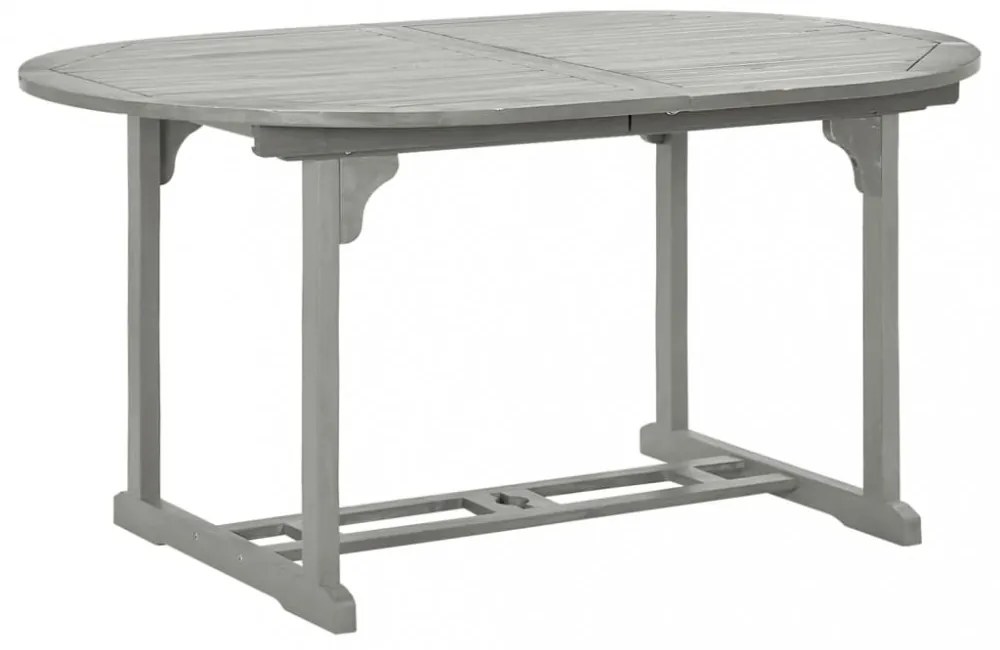 5 darabos, tömör akácfa kerti étkezőgarnitúra (150-200) x 100 cm, szürke