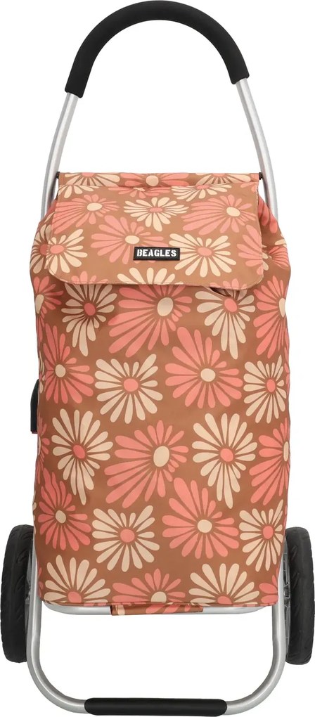 Barna virágos prémium bevásárlókocsi kerekeken "Aluman"