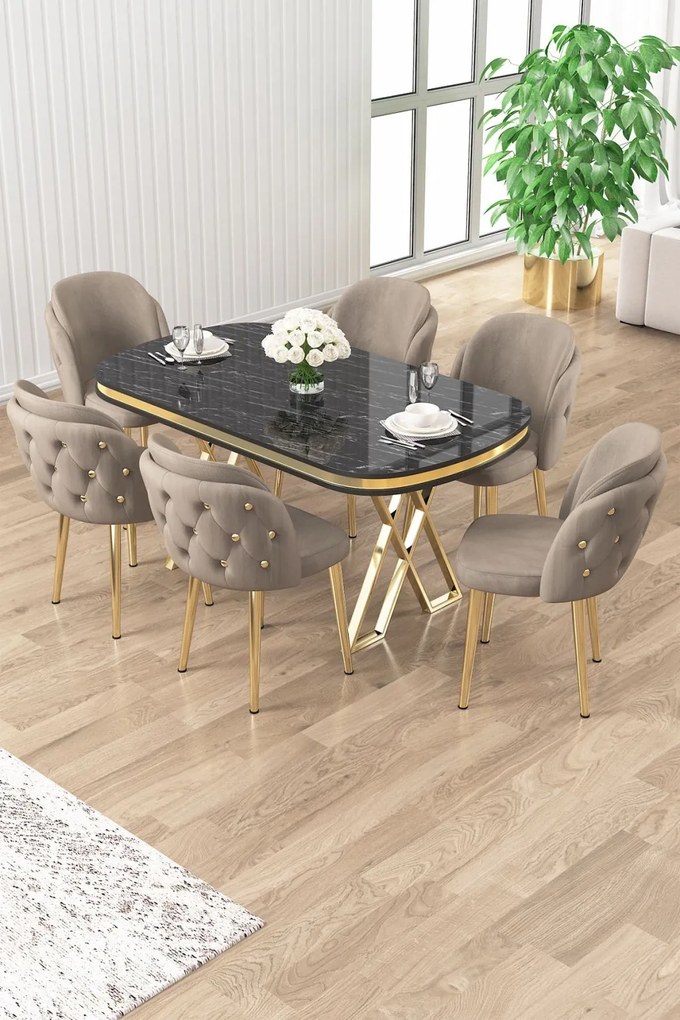 Zae étkezőgarnitúra, fekete márvány-arany, 168 cm – TR240CHR3097