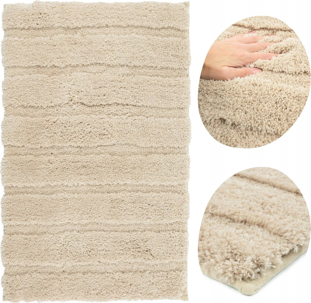 Fürdőszobaszőnyeg Csúszásgátló Bézs 60x90cm Szuper Puha Bolyhos Kellemes