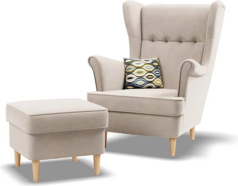 Uszak fotel, bársony, bézs