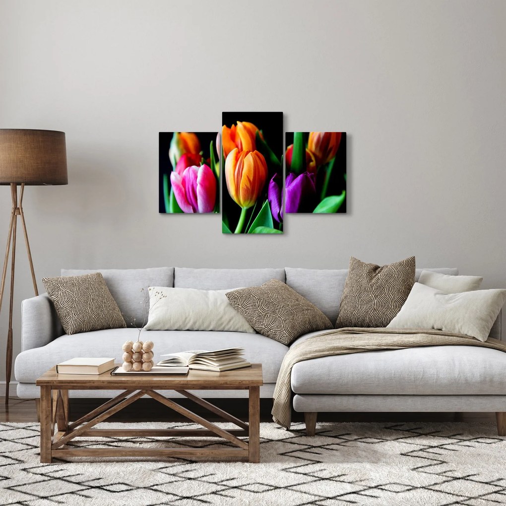 Tulipánok képe fekete alapon (90x60 cm)