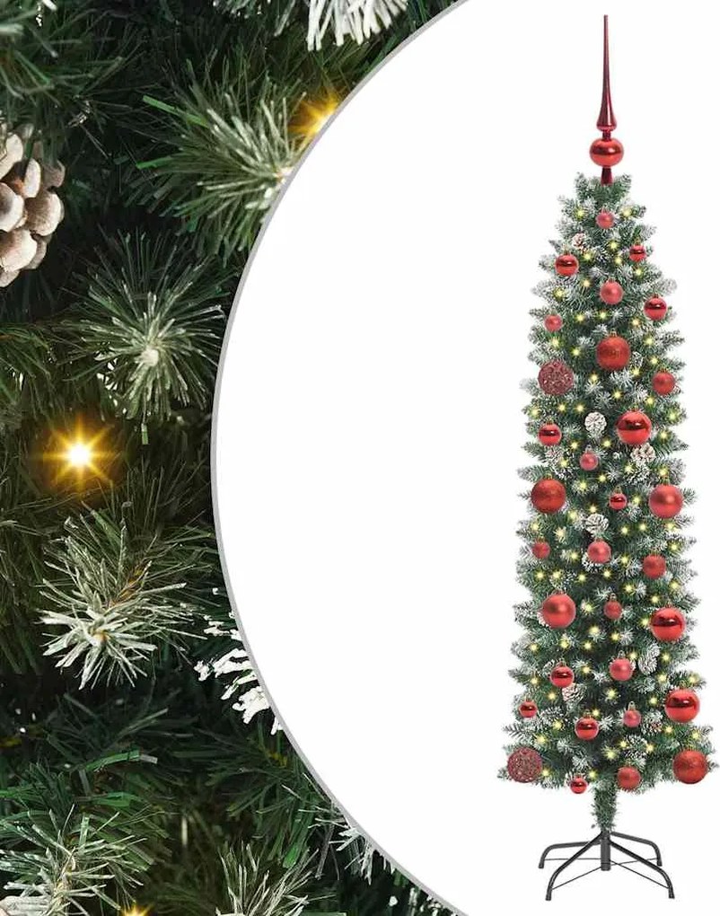 vidaXL Mű Karcsú Karácsonyi Fa 150 LED-del Zöld és Fehér 120 cm