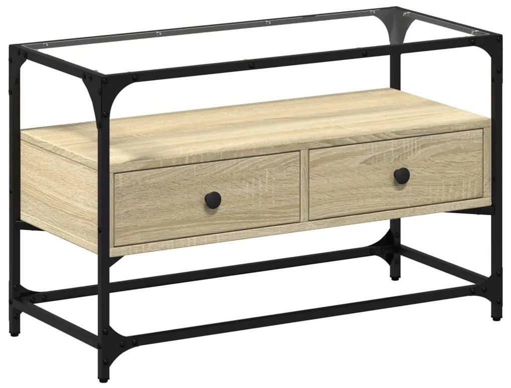 sonoma tölgy szerelt fa TV-szekrény üveglappal 80 x 35 x 51 cm